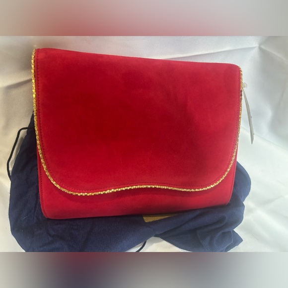 Stuart Weitzman Handbags - Vintage Stuart Weitzman “Chain Swirl” Red Suede Clutch
